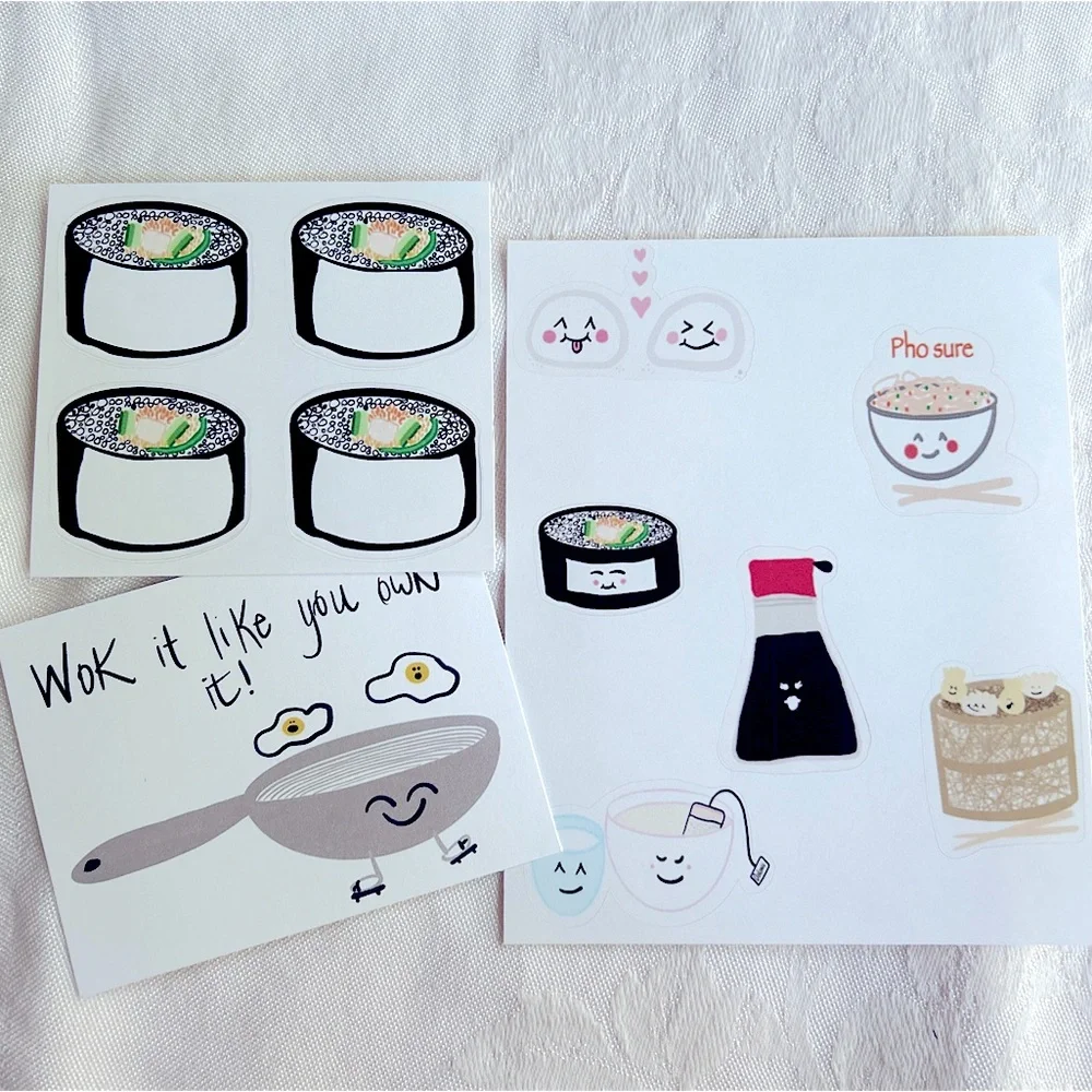Planner sticker set Sushi Wok Pho task sheets set of 5 stickers & 1 card NEW